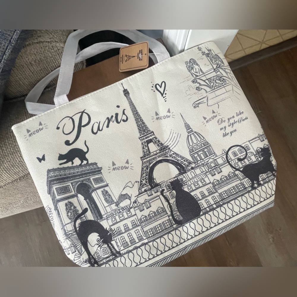 Paris Canvas Tote Bag with Eiffel Tower Print
